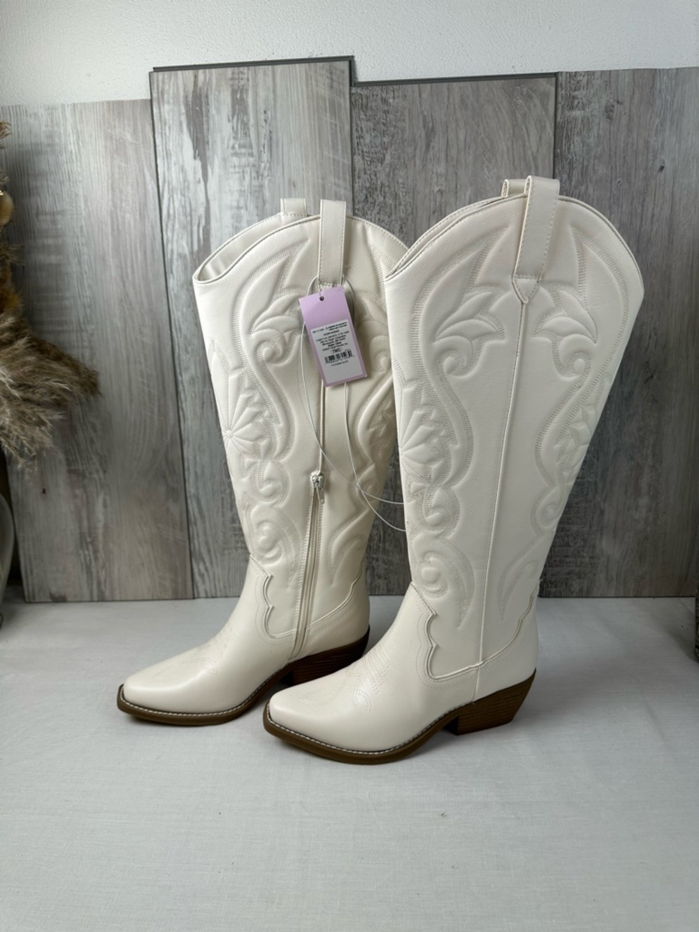 Classic Ivory Western Knee-High Boots - Women
